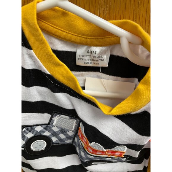 Baby Boys Striped Truck Long Sleeve Romper Outfit Size 0-3M - Picture 2 of 4